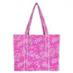 Anju Quilted Block-Printed Tote Bag w/ Pouch, Paisley Pink
